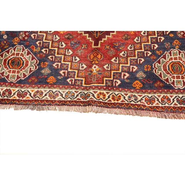 Vintage Hand-Knotted Persian Qashqai Rug 4'0" X 5'4" For Sale - Image 10 of 16
