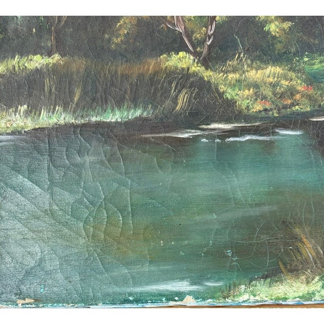 Early 20th Century Early Oil on Canvas - House and a Lake - Signed For Sale - Image 5 of 8