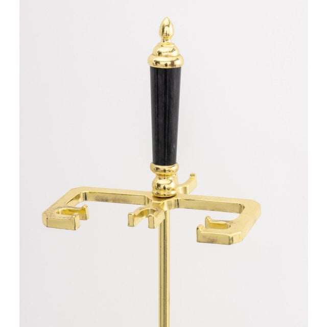Modern Brass and Black Marble Fireplace Tool Set For Sale - Image 4 of 14