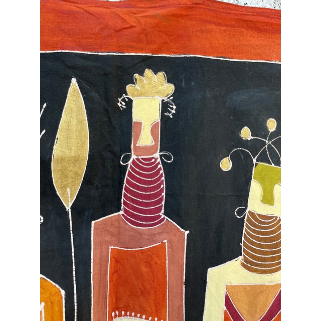 1990s Large Hand-Painted Tribal African Wall Hanging Tapestry For Sale - Image 5 of 15