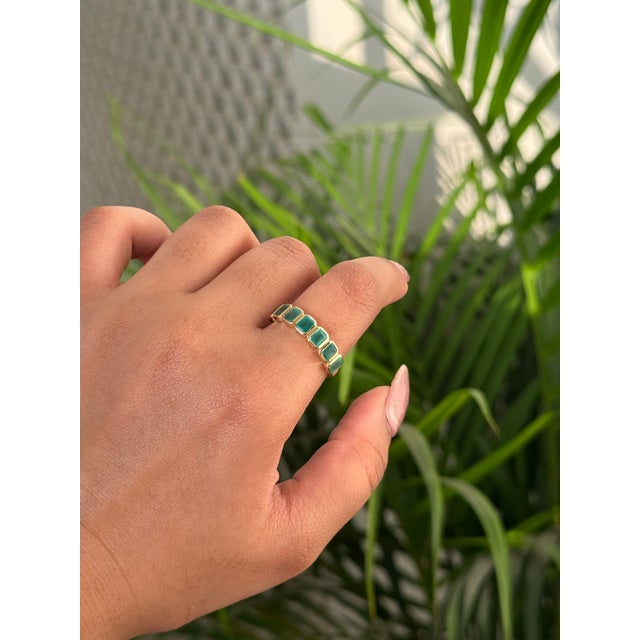 Not Yet Made - Made To Order 1.61ct Octagon Cut Emerald Bezel Set Stackable Band Ring Size 6.5 in 14k Gold For Sale - Image 5 of 16