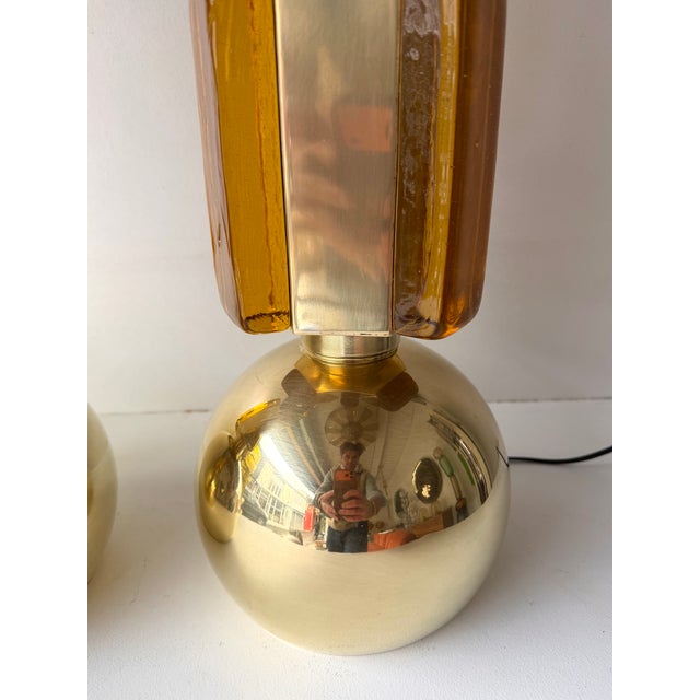 Contemporary Pair of Brass and Murano Glass Lamps, Italy For Sale - Image 4 of 13
