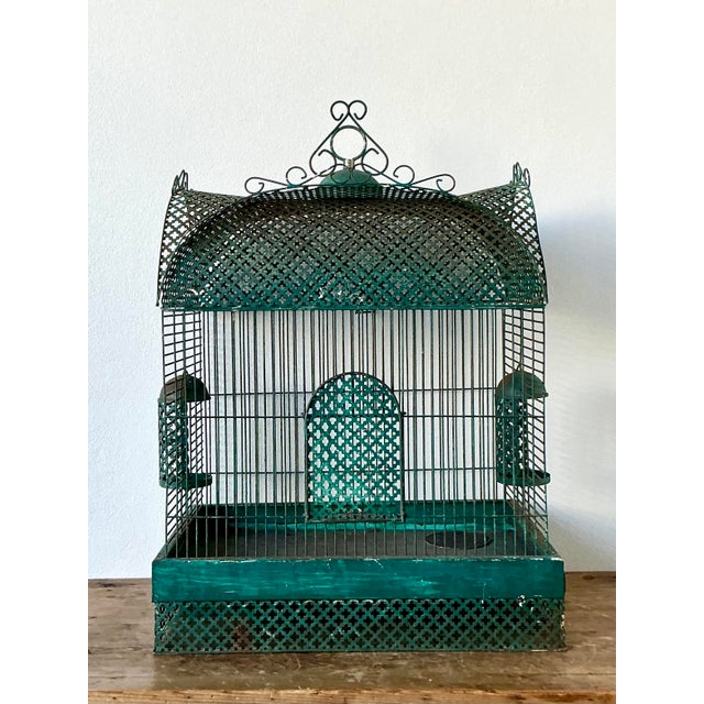 Mid-Century Modern Vintage Boho Punch Cut Metal Bird Cage For Sale - Image 3 of 9
