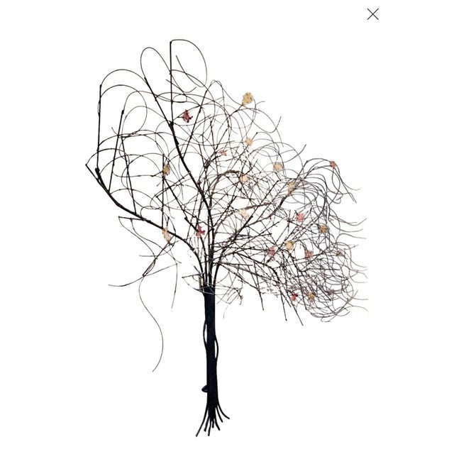 Vintage Curtis Jere Attrb Huge Brutalist Windswept Metal Tree W Colored Leaves Wall Sculpture For Sale In Tampa - Image 6 of 8