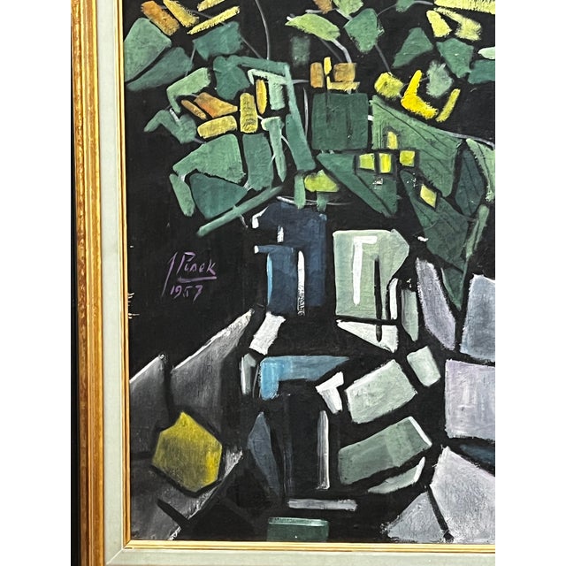 1957 French MidCentury Modern Still Life Painting, Signed and Framed