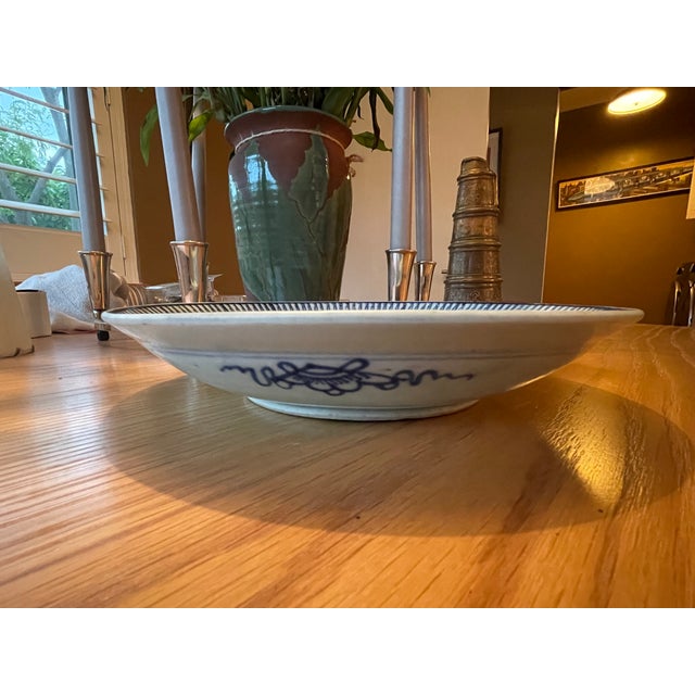 Chinese Vintage Chinese Longevity Blue & White Plate - Rare For Sale - Image 3 of 4