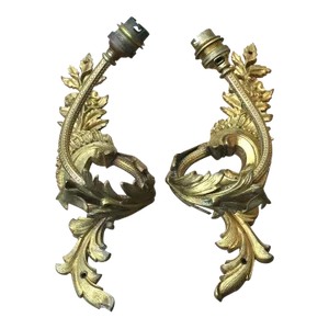 19thc Antique French Louis XV - Louis XVI Transitional Gilt Bronze Wall Sconces - a Pair