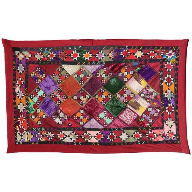Vintage Embroidered Uzbek Wall Hung Patchwork Tapestry, 1920s For Sale - Image 4 of 14