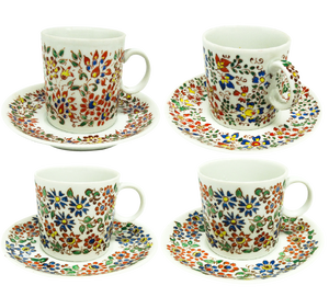 Hand-Painted Cups and Saucers from Karolina Factory, Poland, 1970s, Set of 8