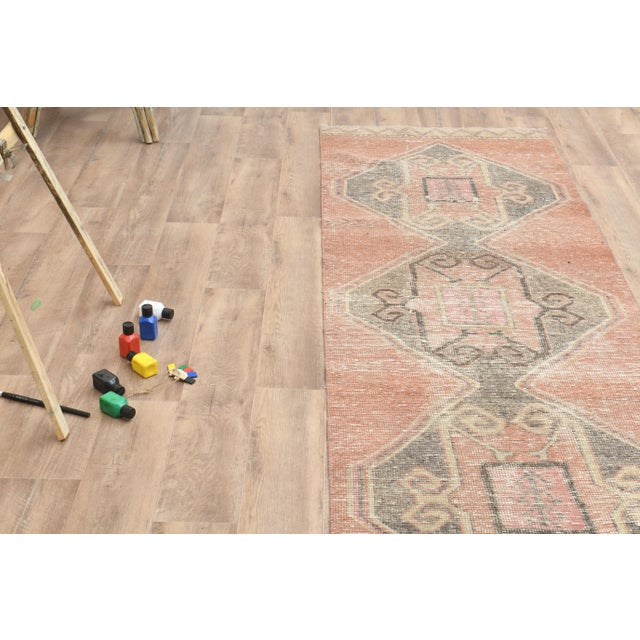 Traditional 1970s Turkish Oushak Handmade Wool Cotton Orange Runner Rug For Sale - Image 3 of 10