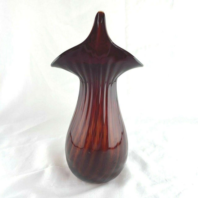 Walter Blenko JIP Jack in the Pulpit Vase Amberina Ribbed Signed This beautifully hand-crafted and rare "Walter Blenko"...
