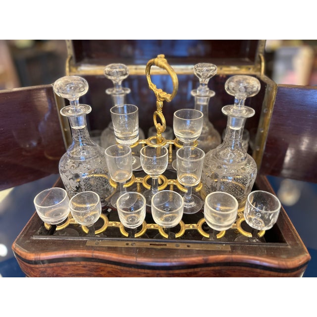19th Century Walnut Burl Liquor Cabinet, Set of 21 For Sale - Image 9 of 14