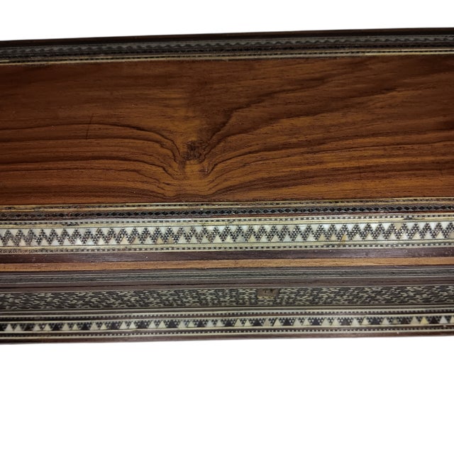 Vintage Large Wood Box Micro Mosaic Inlaid Marquetry With Blue Velvet 17 X 7 X 4.5 For Sale In Austin - Image 6 of 17