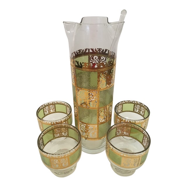 Mid-Century Modern Culver Prado Martini Pitcher Set With Four Footed Glasses- 6 Pieces Very Retro! For Sale