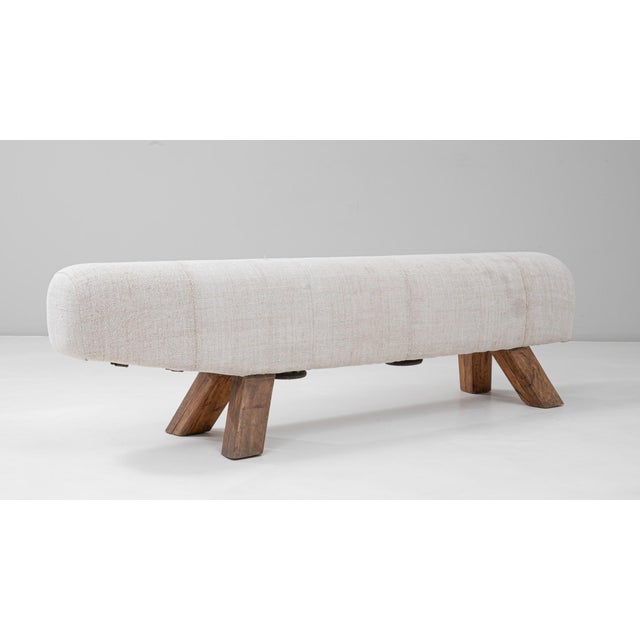 1940s Czech Mid-Century Modern Upholstered Bench With Angled Wooden Legs For Sale In Greensboro - Image 6 of 18