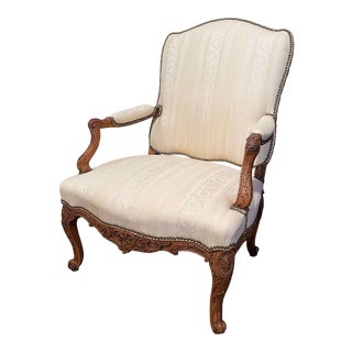 Mid-19th Century Louis XV Carved Walnut Upholstered Armchair From Provence For Sale