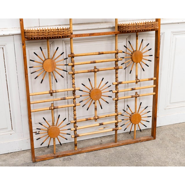 1950s Vintage Rattan Screen with Sunburst, 1950s For Sale - Image 5 of 13