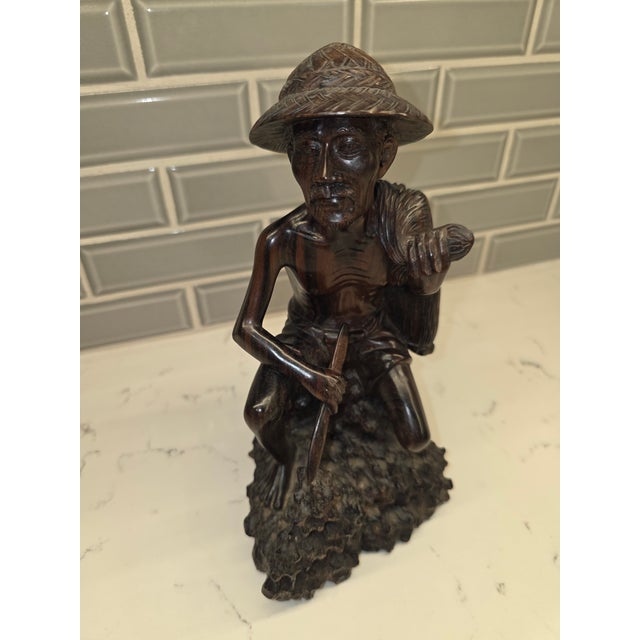 Ebony Signed Mid 20th Century Realism Balinese Macassar Ebony Fisherman Masterpiece Sculpture by Darsana (Mas, Bali) For Sale - Image 8 of 12