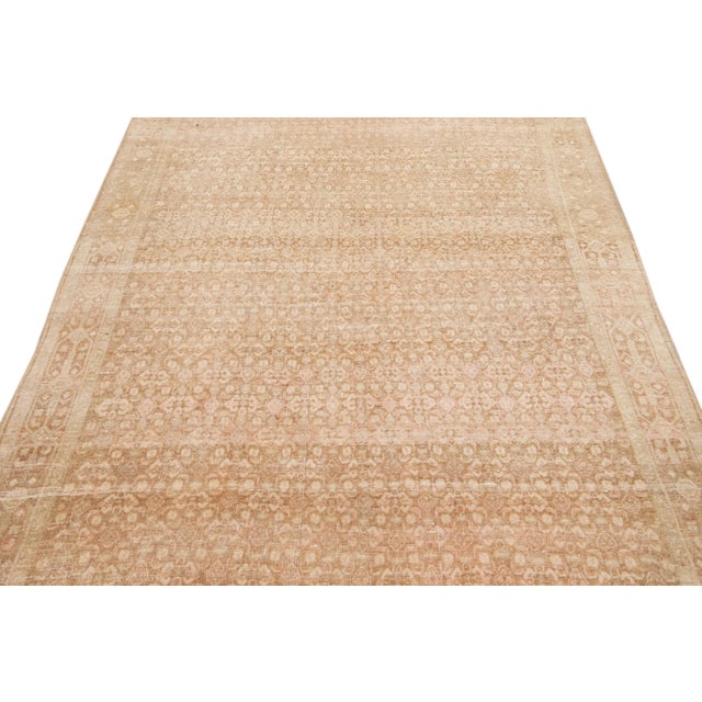 Traditional Antique Malayer Handmade Allover Designer Beige Wool Rug For Sale - Image 3 of 10