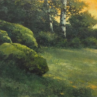 Field and Stone Study by Shawn Krueger | Oil on linen Landscape with stones and greenery For Sale