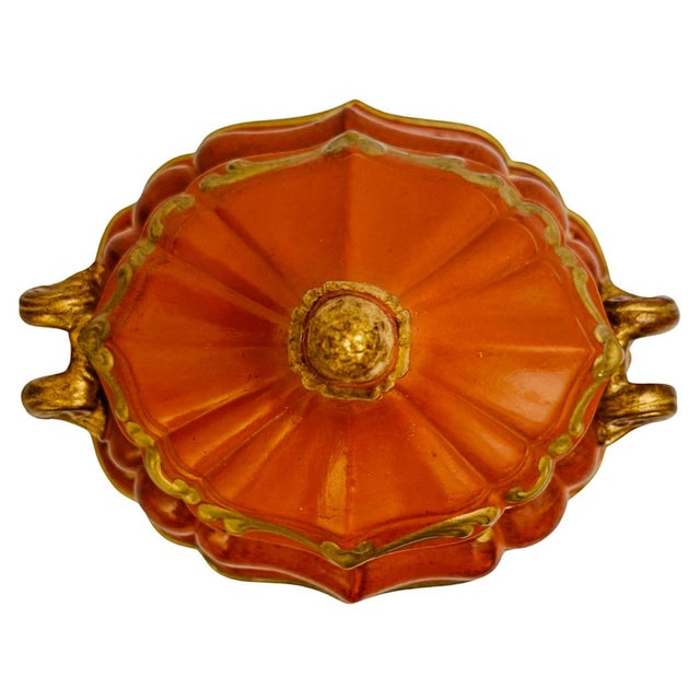 Mediterranean Vintage Mid-Century Italian Gilt Terracotta Tureen & Underplate For Sale - Image 3 of 9