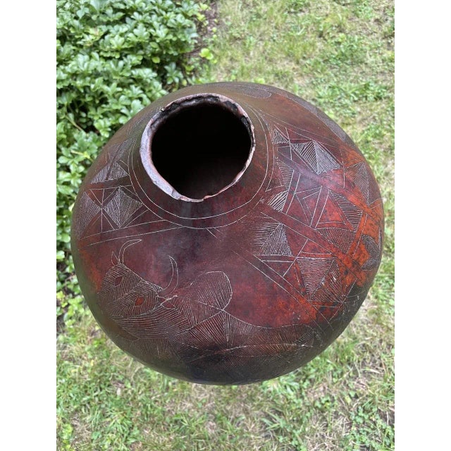 Brown Large Mid 20th Century Gourd With Incised Decorations For Sale - Image 8 of 9