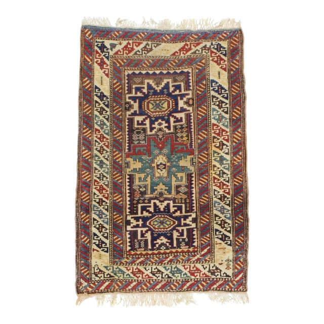 Antique Caucasian Lezgi Rug 2’10” X 4’5” For Sale