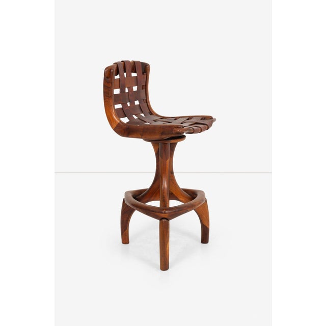 1970s California Craft Arthur Espenet Carpenter Three Leg Bar Stool in Walnut For Sale - Image 4 of 12