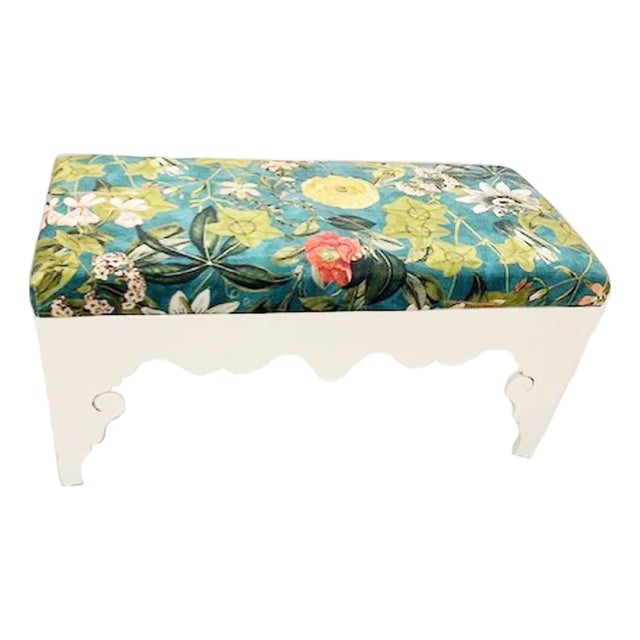 Passiflora Fabric Carved Wood Bench For Sale