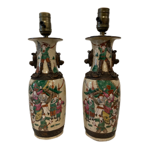 Pair of Antique Chinese Nanking Famille Verte Vases Mounted as Lamps