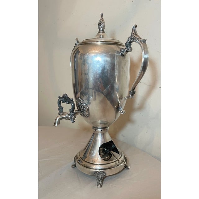 Antique Ornate Silverplate Samovar Tea Coffee Kettle Pot Dispenser Oil Burner For Sale In New York - Image 6 of 16