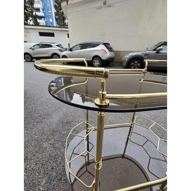 Oval Bar Trolley in Smoked Glass and Brass, 1970s For Sale - Image 3 of 7