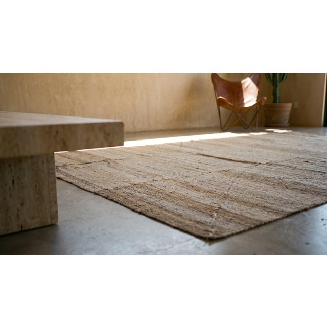 1920s Cream Ivory Stripe Antique Kilim Nw Persian Rug Flatweave 5'10" X 10'10" Wool Carpet For Sale - Image 12 of 13