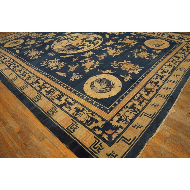 Textile Wonderful Navy Background Color With Medallion Design Antique Chinese Peking Rug For Sale - Image 7 of 11