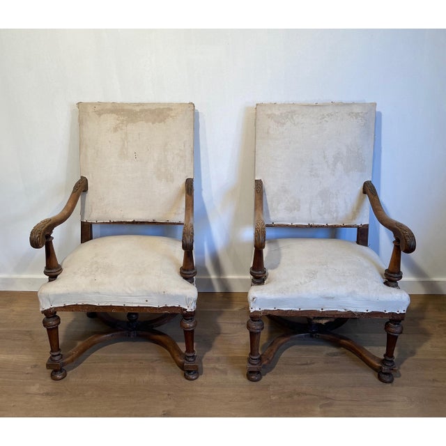 Late 19th Century Pair of Louis Xiii Style High-backed Walnut Armchairs For Sale - Image 4 of 12