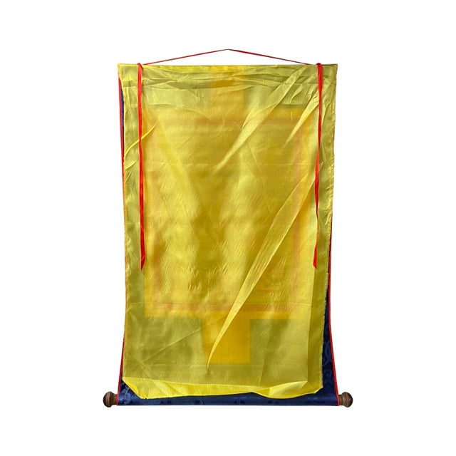Asian Tibetan Print Fabric Trim Guardian Buddha Deity Art Wall Scroll Thangka For Sale - Image 3 of 7