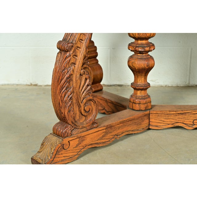 Early Romweber Antique English Jacobean Carved Oak Extension Dining Table, Circa 1900 For Sale - Image 13 of 15