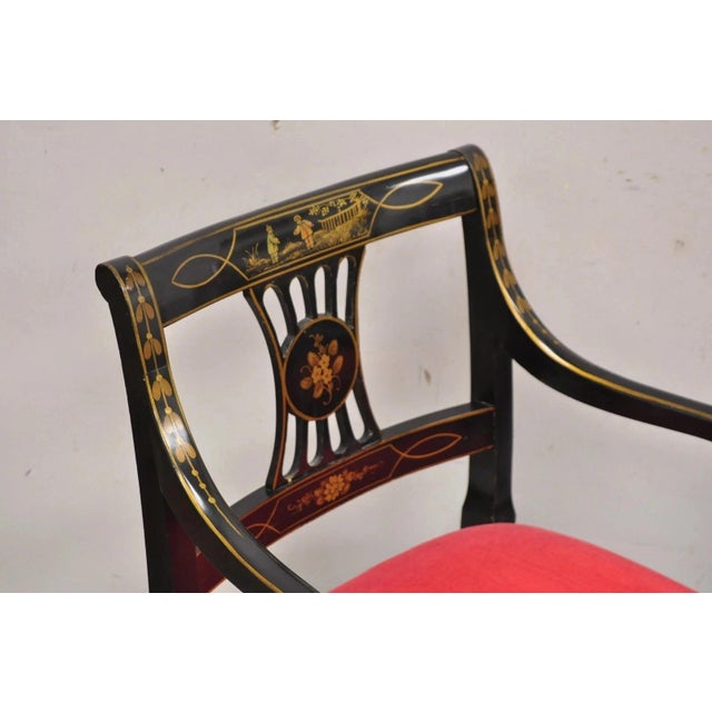 Mid 20th Century Union National Chinoiserie English Regency Black Painted Dining Chair - Set of 6 For Sale - Image 4 of 13