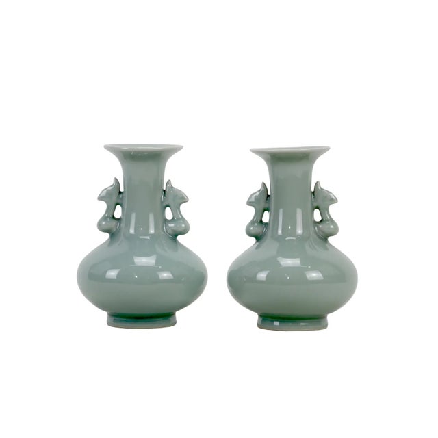 Chinese Longquan Kiln Powder Green Glaze Amphorae. Circa 1960s