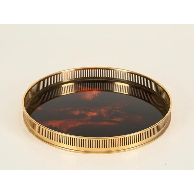 Round Tray in 24k Gold-Plated Brass and Tortoiseshell Acrylic Glass from Dior, Italy, 1970s For Sale - Image 12 of 13