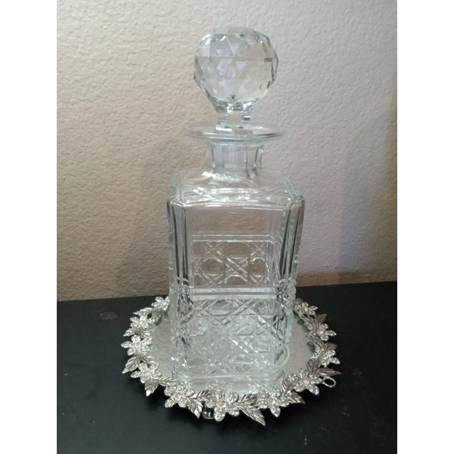 1980s Gorgeous Tiffany Style Plaid Cut Crystal Decanter With Faceted Stopper For Sale In Dallas - Image 6 of 7