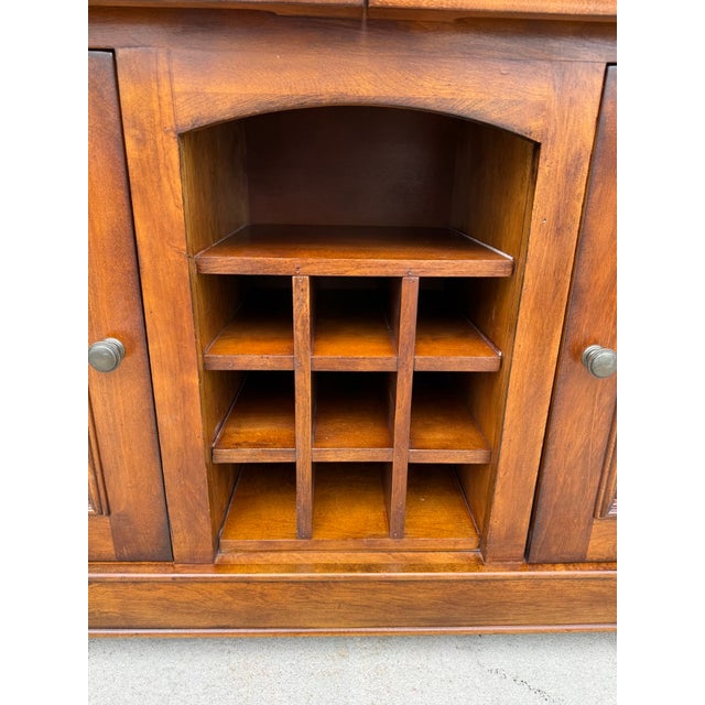 Traditional Wood Buffet With Stone-Inset Top and Wine Storage For Sale - Image 10 of 17