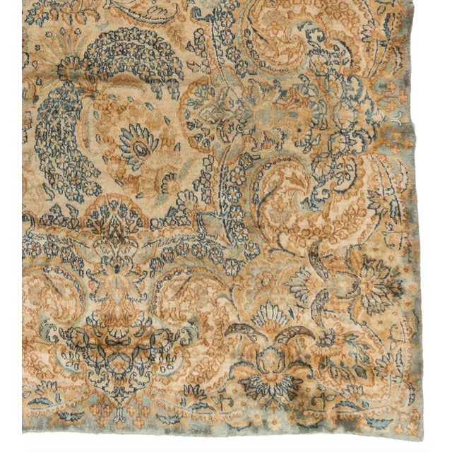 1930s Persian Ivory Gold Blue Floral Kirman Rug For Sale - Image 4 of 5
