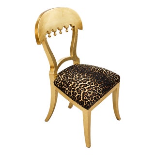 Glamorous French-Style Accent Chair – Gold Leaf Frame With Bold Animal Print Upholstery For Sale