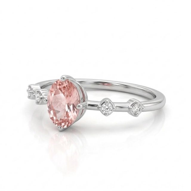 Contemporary Pink Morganite Gemstone Ring With Cubic Zirconia , 925 Silver Handmade Wedding Ring Us 7 For Sale - Image 3 of 3
