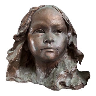 1980s Original Bronze Sculpture of a Girls Head, Marked “Andrea, Sculpted ‘84” For Sale