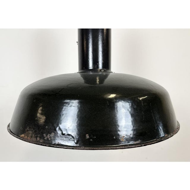 Industrial Black Enamel Factory Pendant Lamp with Iron Top, 1950s For Sale - Image 4 of 18