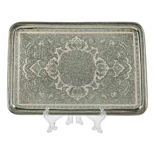 1950s Vintage Silver Plated Serving Plate with Engraved Decorations, 1950s For Sale - Image 5 of 5