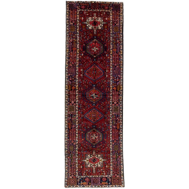 Textile 1960s Vintage Persian Heriz Handmade Navy Blue Medallion Wool Runner For Sale - Image 7 of 7