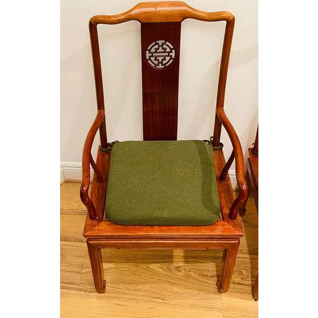 Chinese Gorgeous Pair of 1960s Chinese Teak Wood Horseback Armchairs For Sale - Image 3 of 10